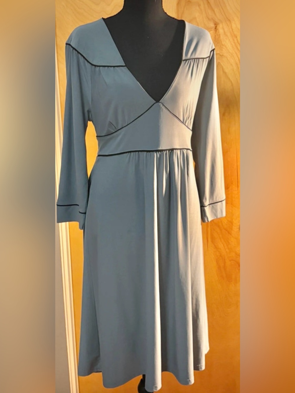 VTG BCBG VNeck Long Sleeve A-Line Dress - Blue XL